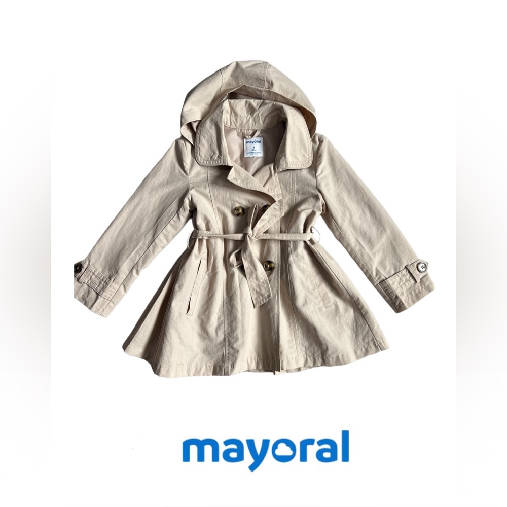 Mayoral sz 4 Girls belted trench hooded coat
